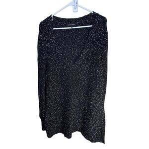 Banana Republic XL Angled Hem V-Neck Jumper Speckled Marled Knit Darkroom
